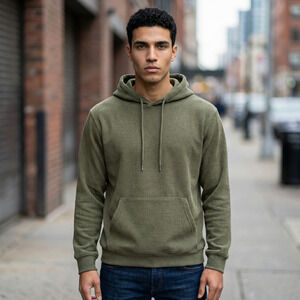 Coofandy Men XL Ribbed Hoodie Olive Green Pullover Long Sleeve Casual Sweatshirt